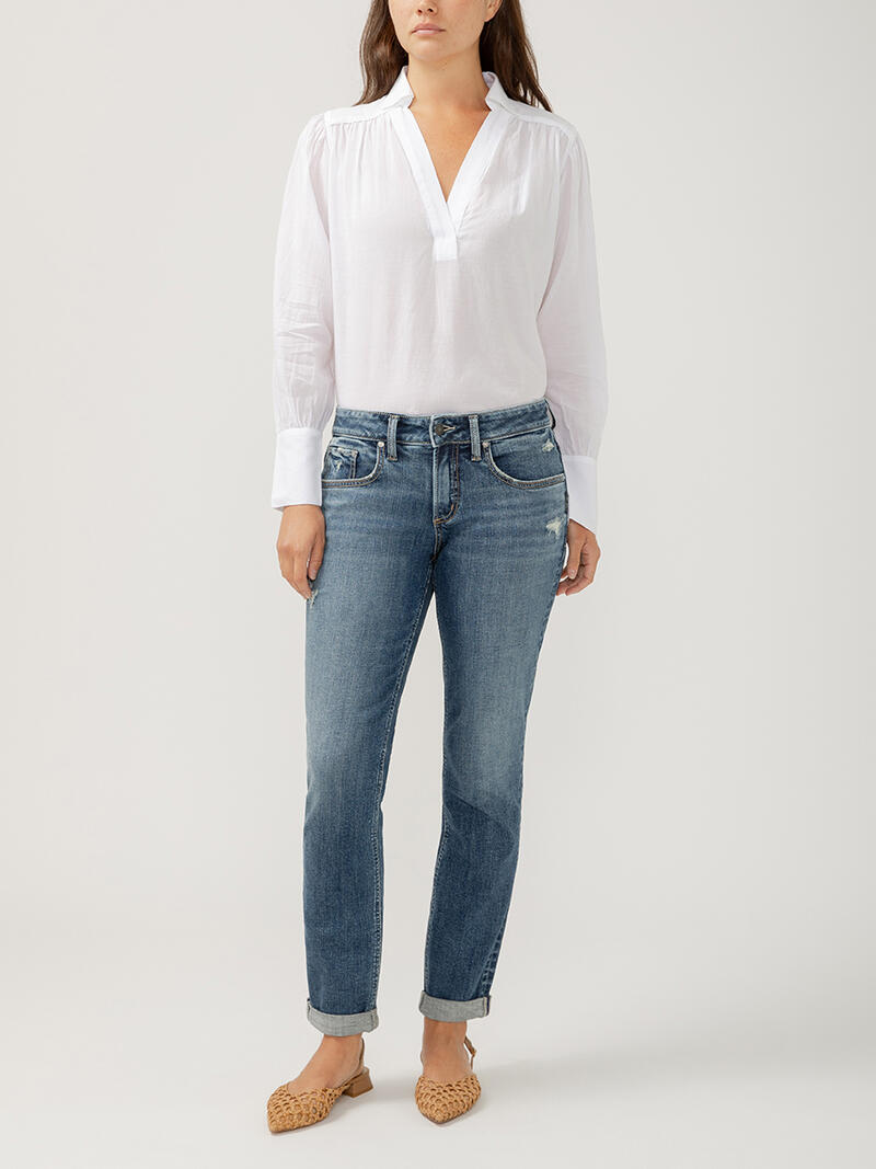 Boyfriend Mid Rise Slim Leg Jeans