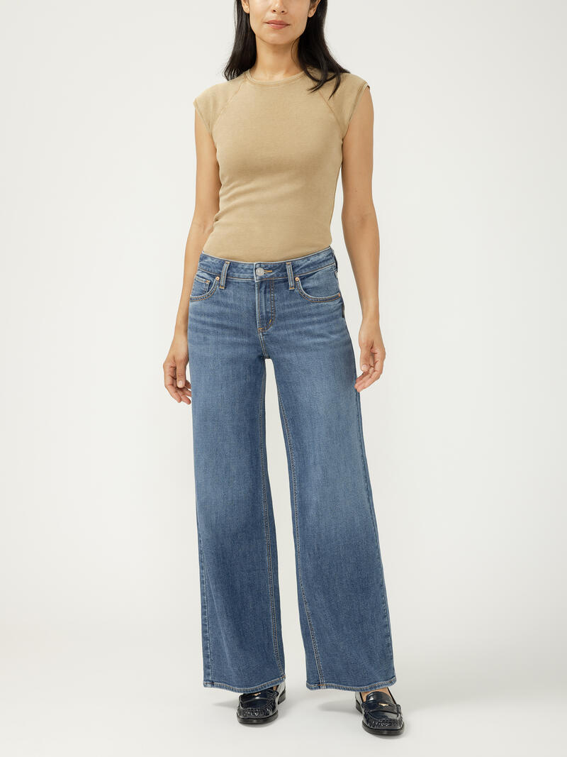 Suki Mid Rise Wide Leg Knit Flex Jeans