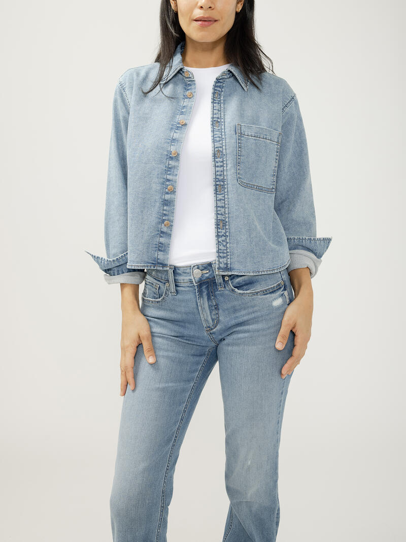 Button Front Knit Flex Shirt
