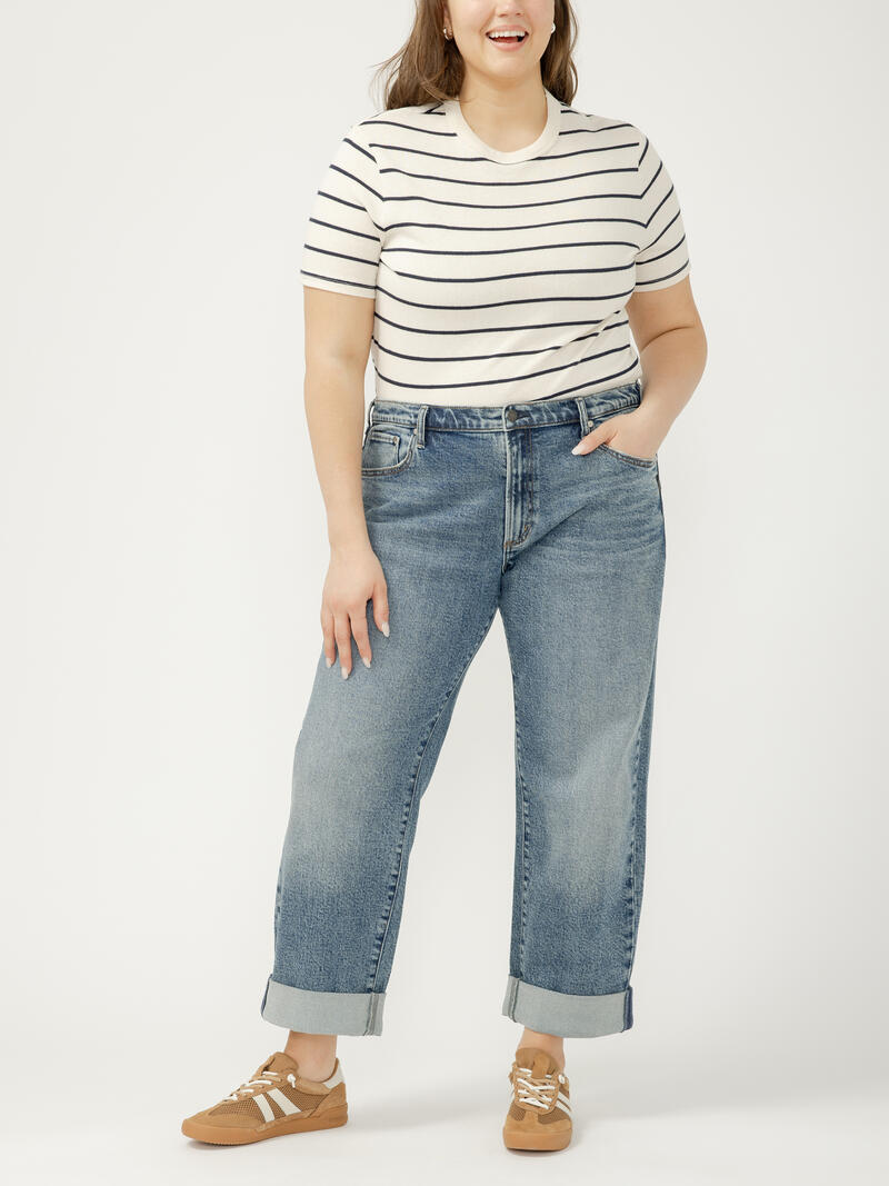 Relaxed Mid Rise Straight Leg Ankle Jeans Plus Size
